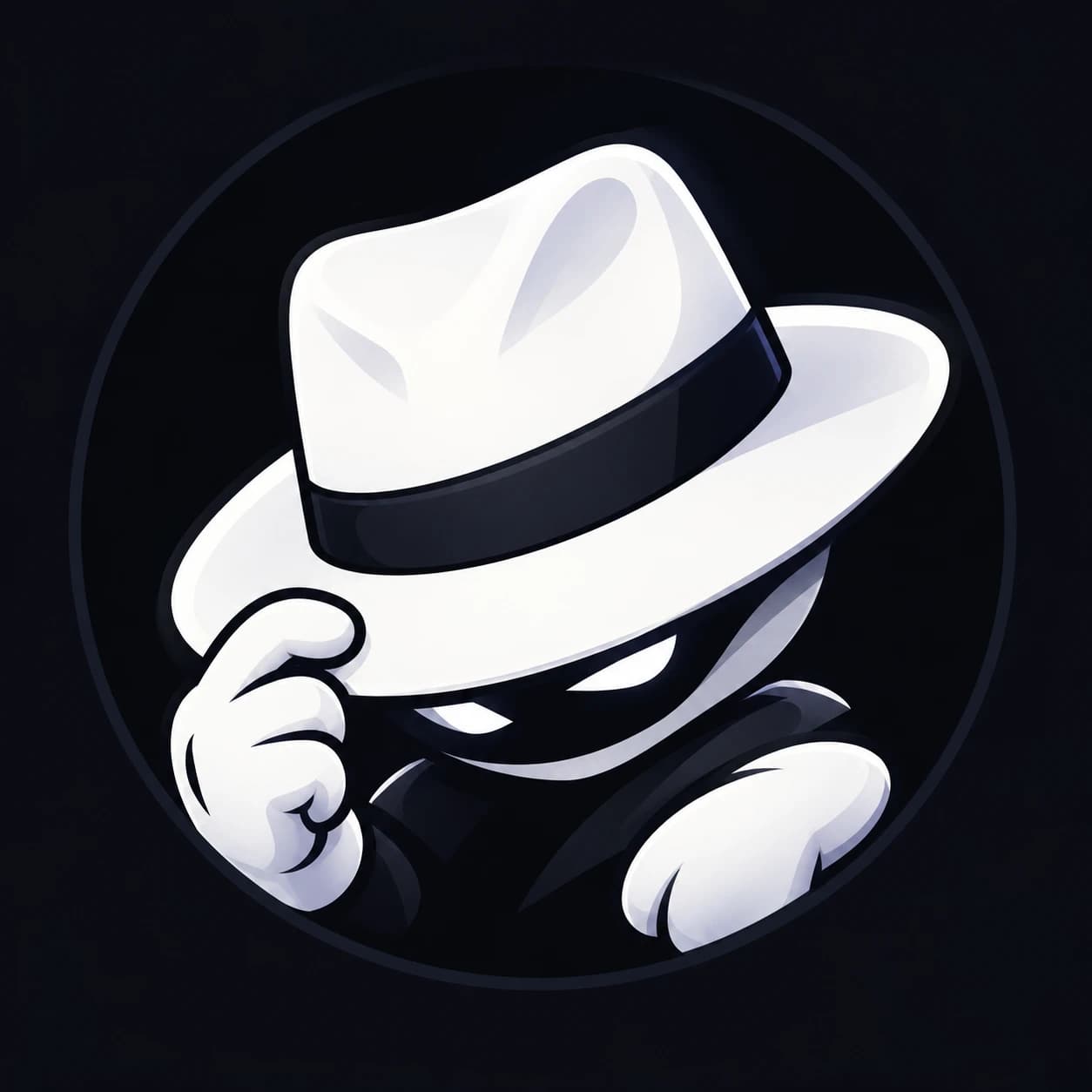 Vigil, the white-hat mascot: a masked figure tipping a white fedora
